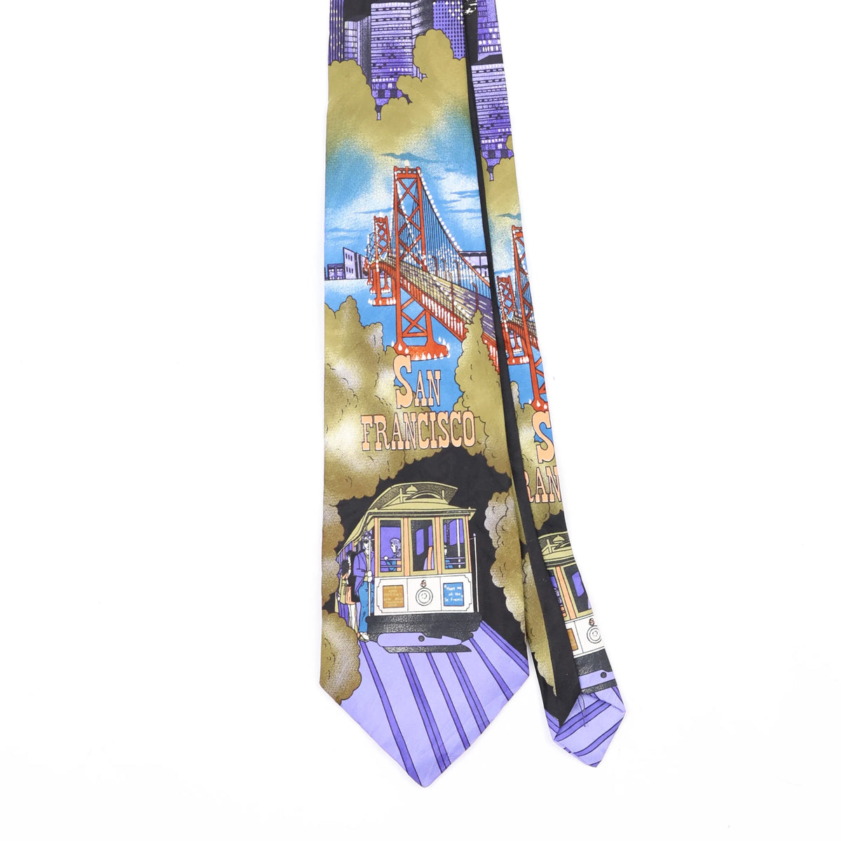 Front Front Detail of Vintage San Francisco Cartoon Patterned Tie