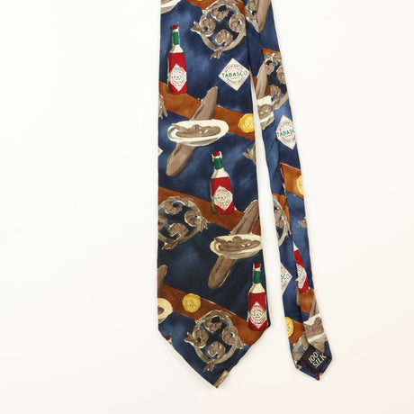 Front Detail of Vintage Tabasco Hot Sauce Cartoon Patterned Tie