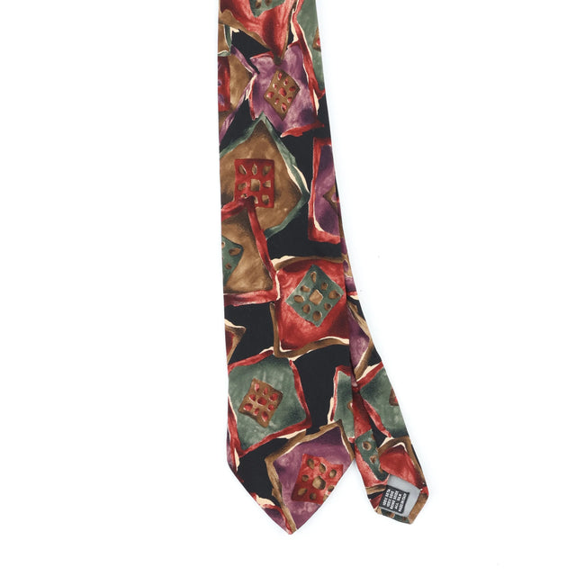 Front Front Detail of Vintage 1990's Bachrach Geometric Patterned Tie