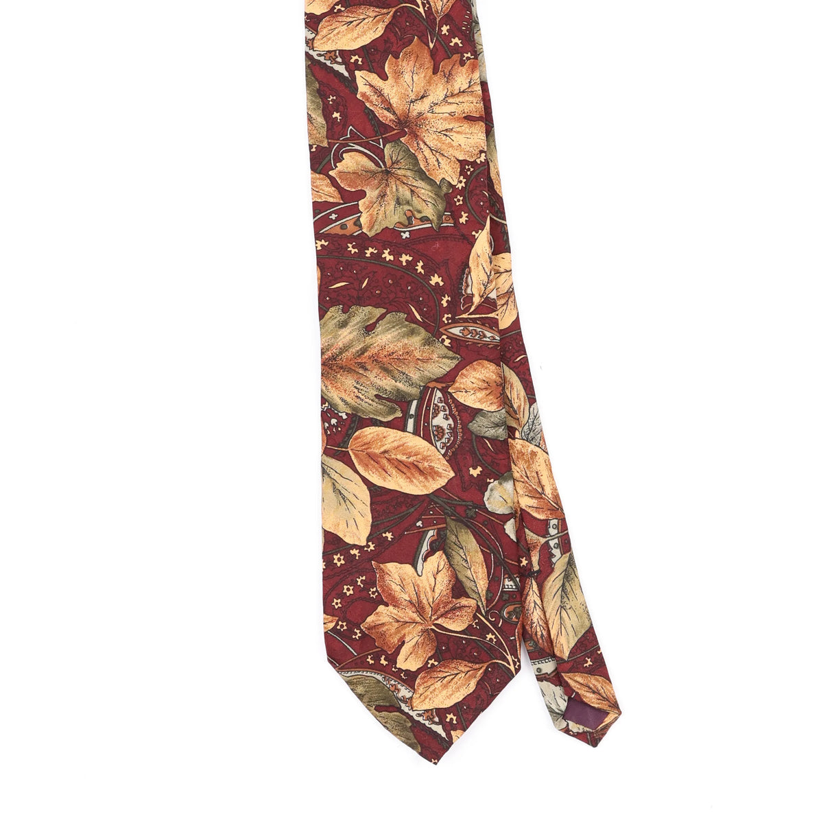 Front Front Detail of Vintage 1990's Leaf Floral Patterned Tie