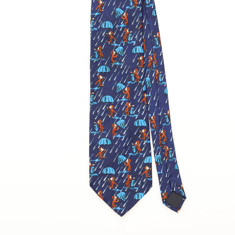 Front Detail of Vintage Curious George Monkey Umbrella Animal Print Patterned Tie