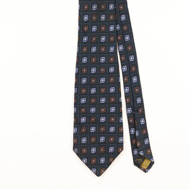 Front Detail of Vintage 1990's Robert Talbott Geometric Patterned Tie