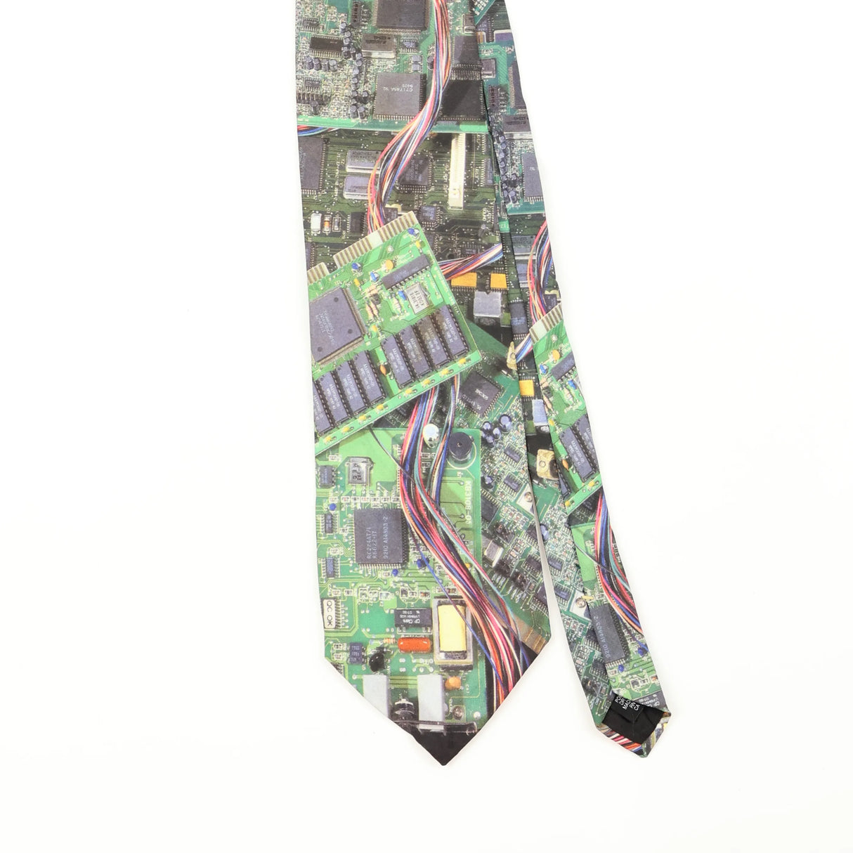 Front Front Detail of Vintage 1990's Ralph Marlin Circuit Board Abstract Patterned Tie