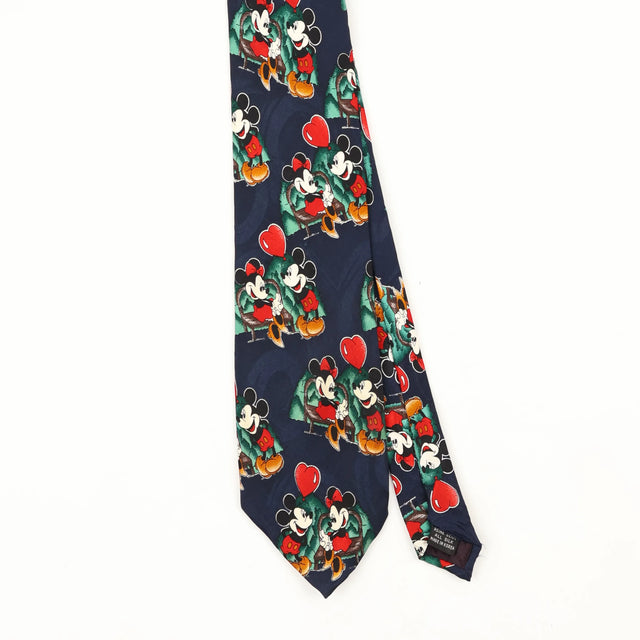 Front Front Detail of Vintage 1990's Disney Mickey Mouse Cartoon Patterned Tie